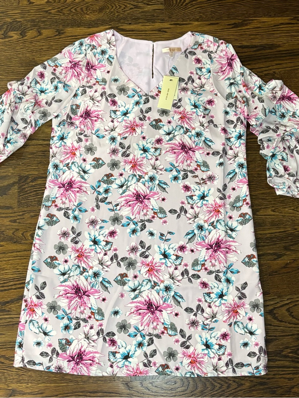NWT Skies Are Blue Floral Chiffon Shift Dress Knee Length Light Pink M Women